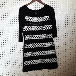 White House Black Market Black With White Sequin Stripes Dress Stretch Sz S LNC